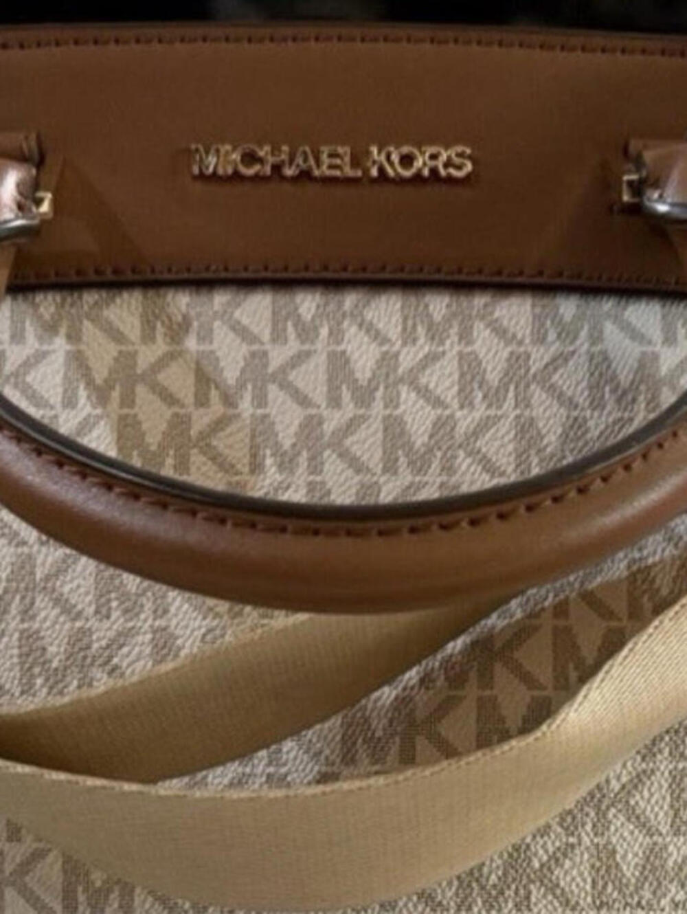 Michael Kors Beige Logo Tote with Gold Hardware Detachable Strap
